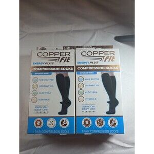 2 Pairs Copper Fit Energy Plus Compression Socks S/M. M6-9/ W 7-10
